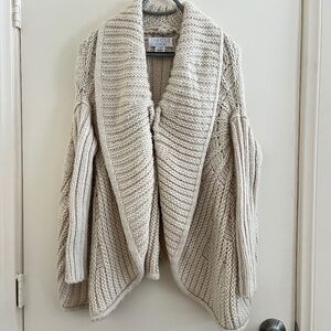 Lagenlook Crochet Womens Chunky Cocoon Knit Cardigan Oversized Sz XS Cream Boho